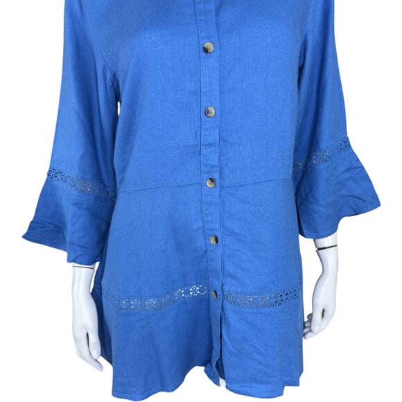 Isaac Mizrahi Live! Bridgehampton Linen Tunic w/ Lace Trim Blue XS NWOT - Picture 9 of 14